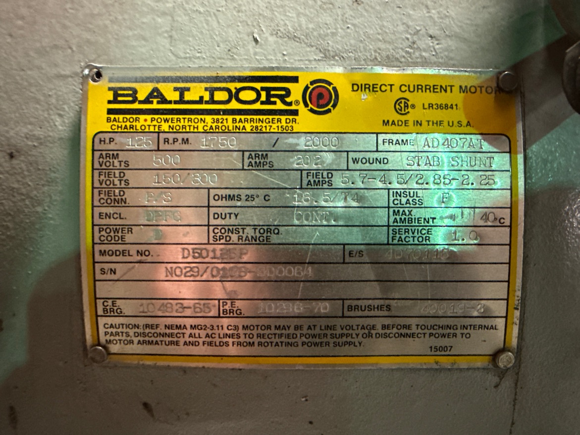 Baldor 125 HP 1750/2000 RPM 407AT DC Motors 91739