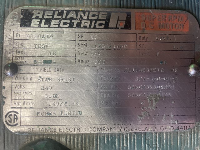 Reliance 60 HP 1750/1950 RPM B328ATZ DC Motors 91744