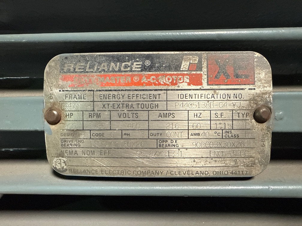 Reliance 200 HP 1800 RPM 447T Squirrel Cage Motors 91748