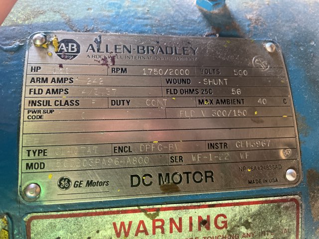 General Electric 150 HP 1750/2000 RPM 407AT DC Motors 91756