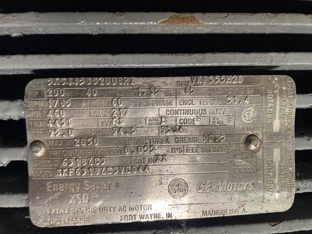 General Electric 200 HP 1800 RPM 445T Squirrel Cage Motors 91764