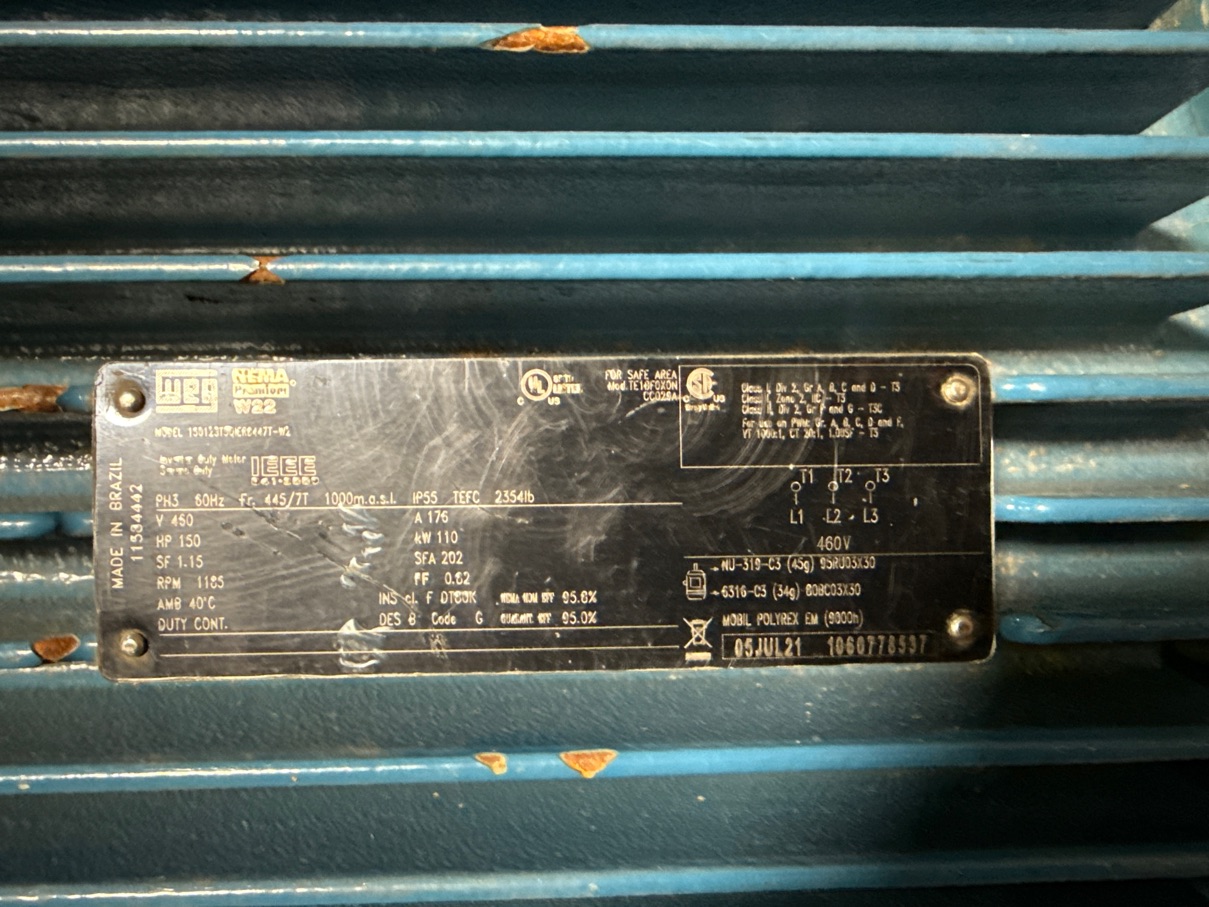 WEG 150 HP 1200 RPM 445/7T Squirrel Cage Motors 91767
