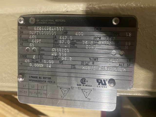 General Electric 400 HP 1200 RPM 449T Squirrel Cage Motors 91778