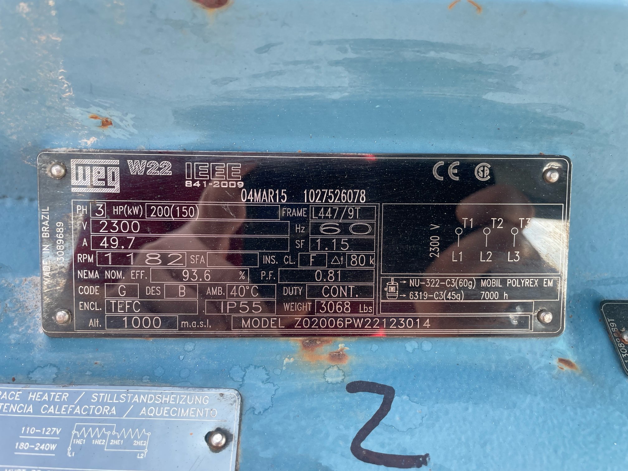WEG 200 HP 1200 RPM 447/9T Squirrel Cage Motors 91812
