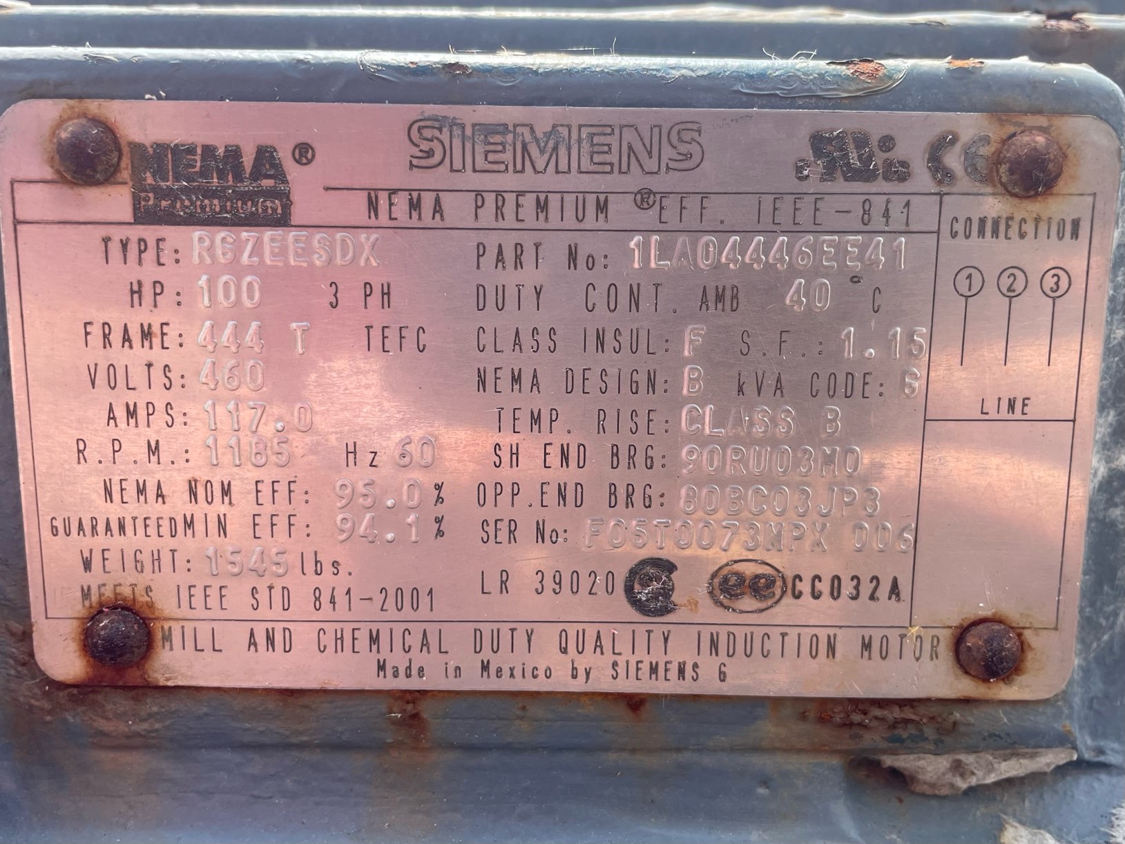 Siemens 100 HP 1200 RPM 444T Squirrel Cage Motors 91819