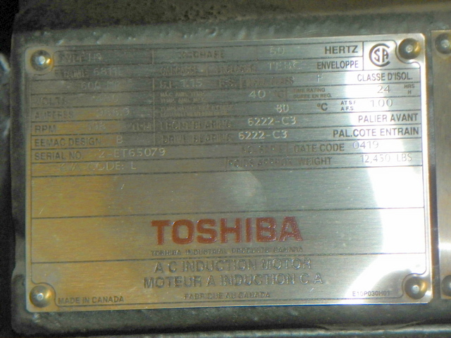 Toshiba 600 HP 600 RPM 6811L Squirrel Cage Motors 91901