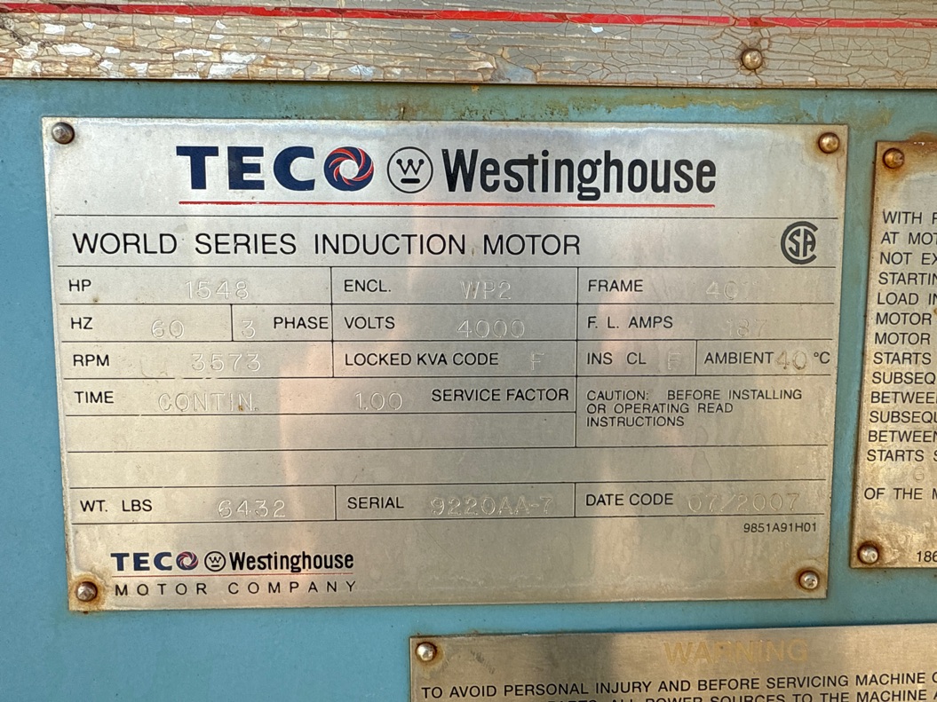 Teco Westinghouse 1500 HP 3600 RPM 4011 Squirrel Cage Motors 91921