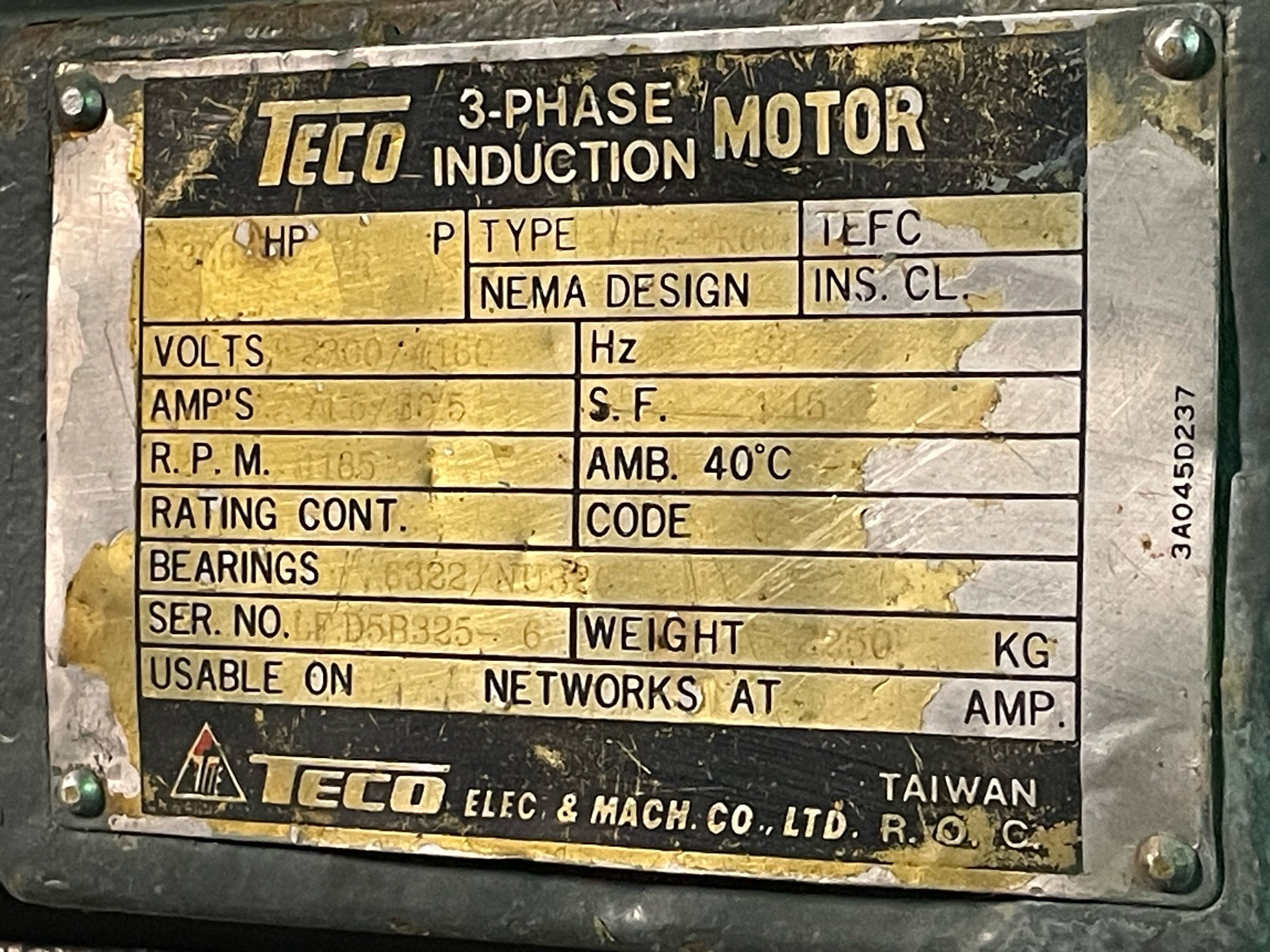 Teco 300 HP 1200 RPM 5808B Squirrel Cage Motors 91927