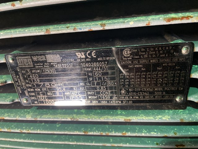 WEG 125 HP 1800 RPM 444/5T Squirrel Cage Motors 91928