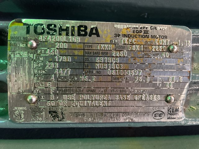 Toshiba 200 HP 1800 RPM 447T Squirrel Cage Motors 91935