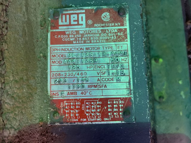 WEG 125 HP 1800 RPM 444T Squirrel Cage Motors 91936