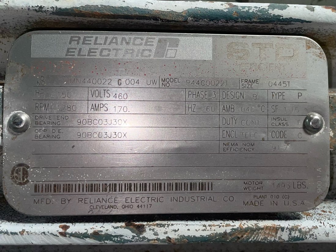 Reliance 150 HP 1800 RPM 445T Squirrel Cage Motors 91939