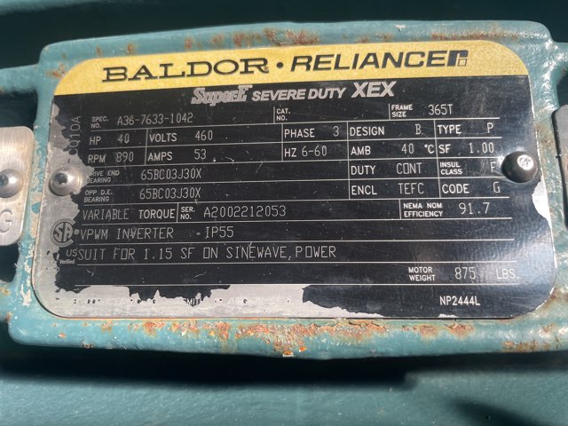 Baldor-Reliance 40 HP 900 RPM 365T Squirrel Cage Motors 91942