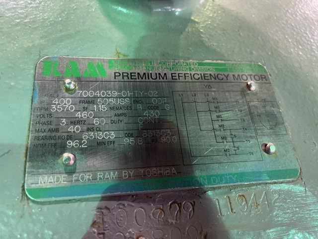 Toshiba 400 HP 3600 RPM 505USS Squirrel Cage Motors 91957