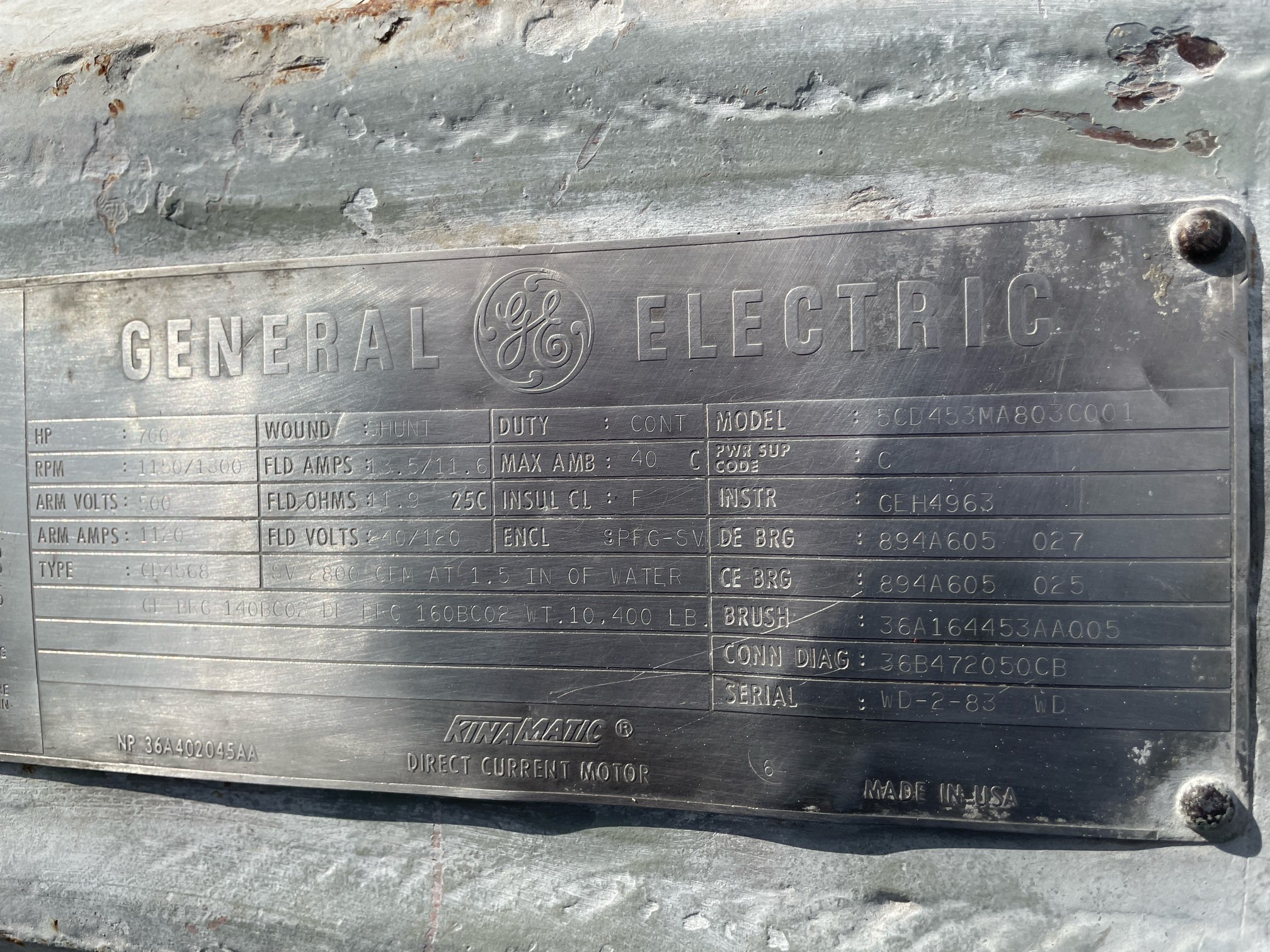 General Electric 700 HP 1150/1300 RPM 4568 DC Motors 91958