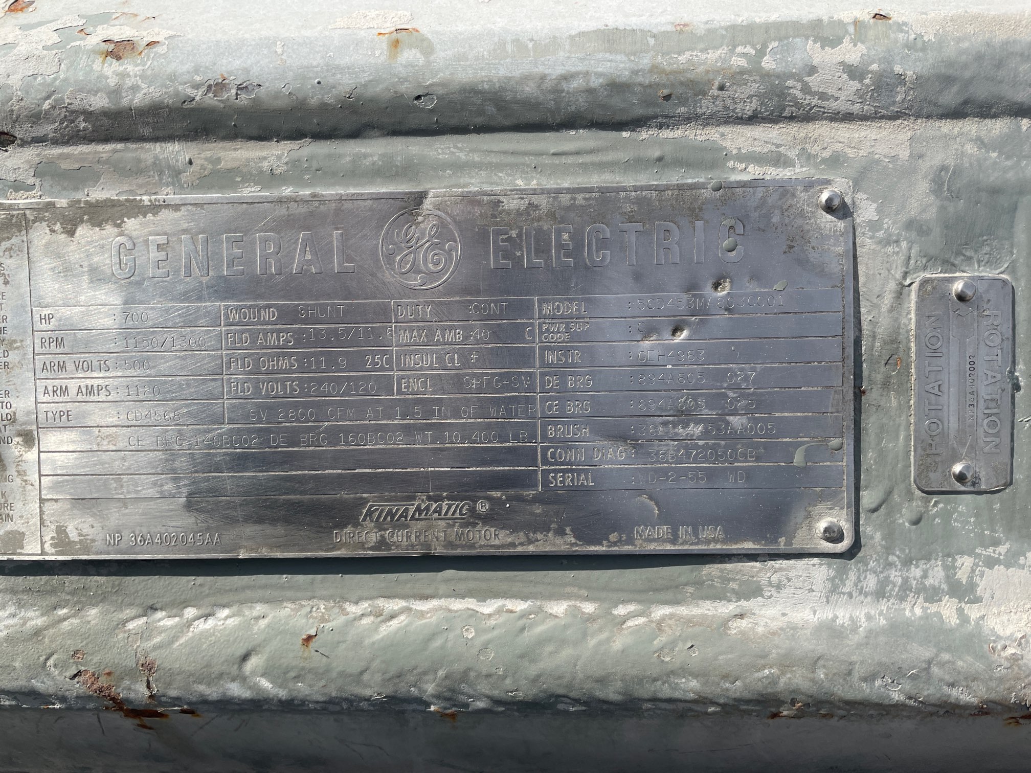 General Electric 700 HP 1150/1300 RPM 4568 DC Motors 91959