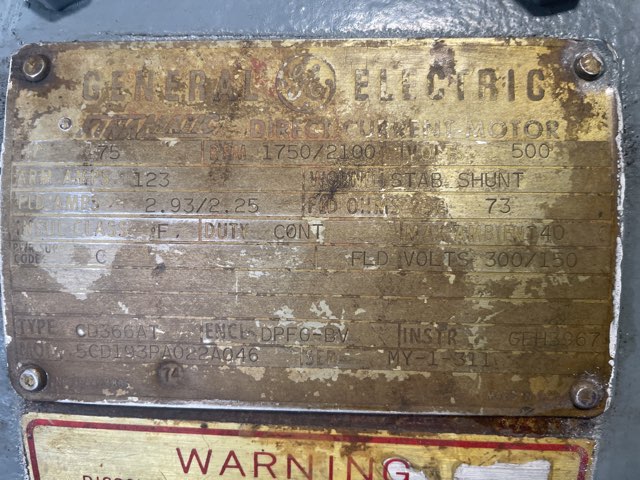 General Electric 75 HP 1750/2100 RPM 366AT DC Motors 91964