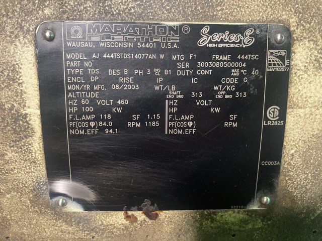 Marathon 100 HP 1200 RPM 444TSC Squirrel Cage Motors 91977