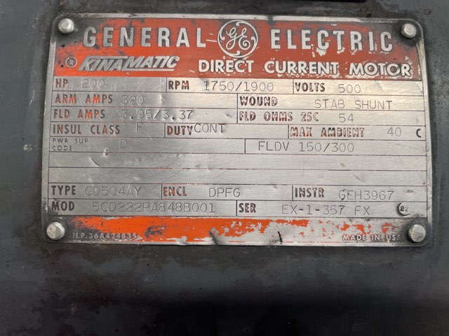 General Electric 200 HP 1750/1900 RPM 504AY DC Motors 91978