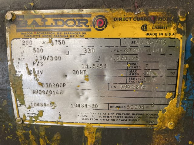 Baldor 200 HP 1750 RPM 504ATZ DC Motors 91979