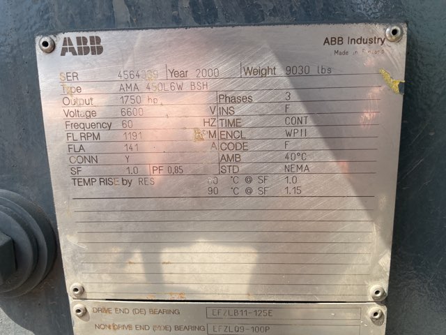 ABB 1750 HP 1200 RPM 450L6W Squirrel Cage Motors 91984