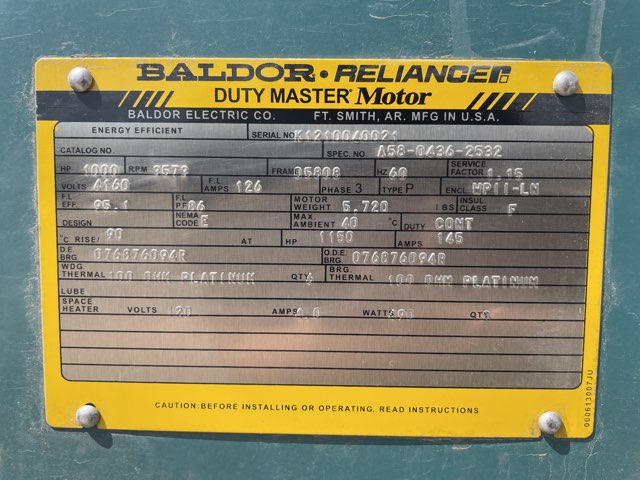 Baldor-Reliance 1000 HP 3600 RPM 5808 Squirrel Cage Motors 91986