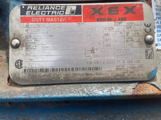 Reliance 250 HP 1800 RPM 449T Squirrel Cage Motors 91988