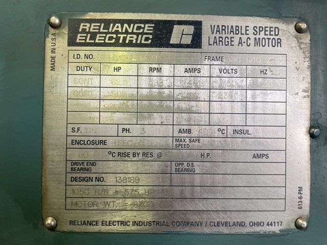Reliance 500 HP 1200 RPM 33CG40Z Squirrel Cage Motors 92006