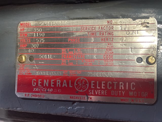 General Electric 350 HP 1200 RPM 5011L Squirrel Cage Motors 92008