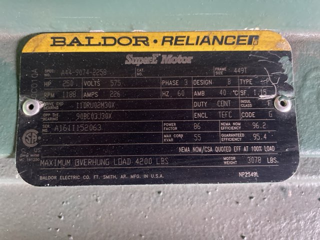 Baldor-Reliance 250 HP 1200 RPM 449T Squirrel Cage Motors 92009
