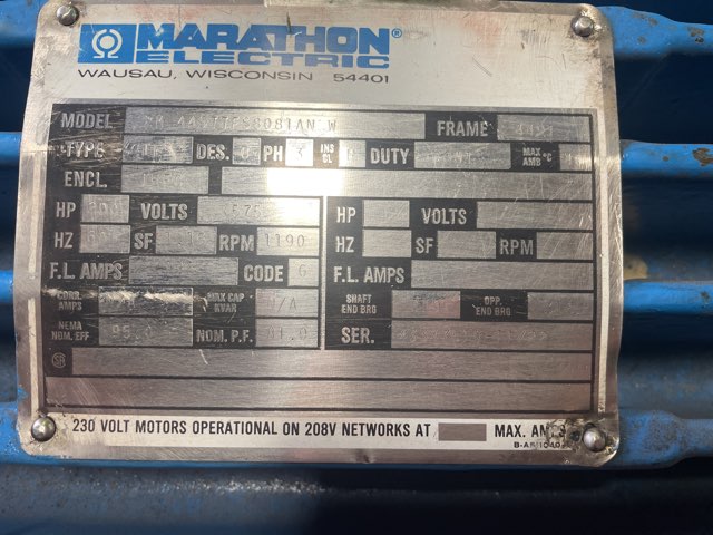 Marathon 200 HP 1200 RPM 449T Squirrel Cage Motors 92011