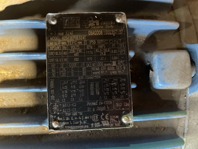 WEG 25 HP 1200 RPM 324T Squirrel Cage Motors 92020