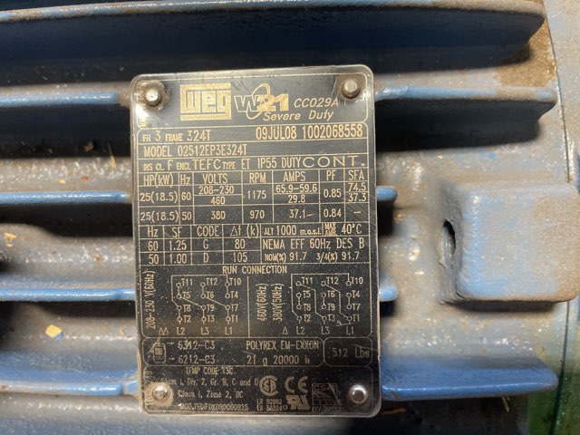 WEG 25 HP 1200 RPM 324T Squirrel Cage Motors 92021