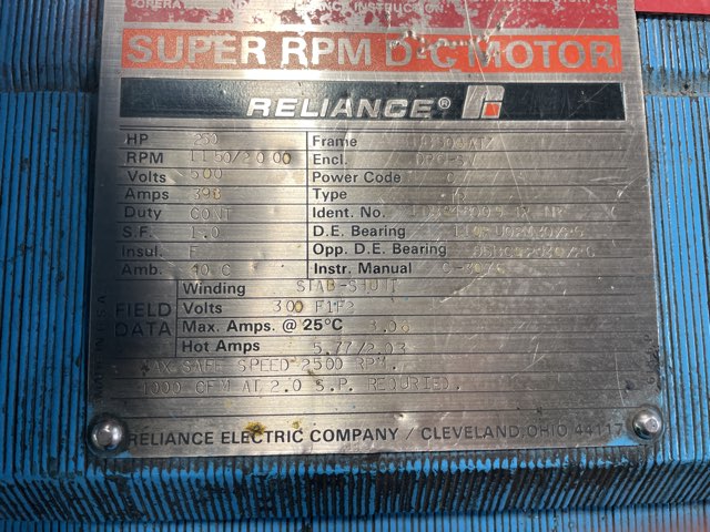 Reliance 250 HP 1150/2000 RPM UB508ATZ DC Motors 92032