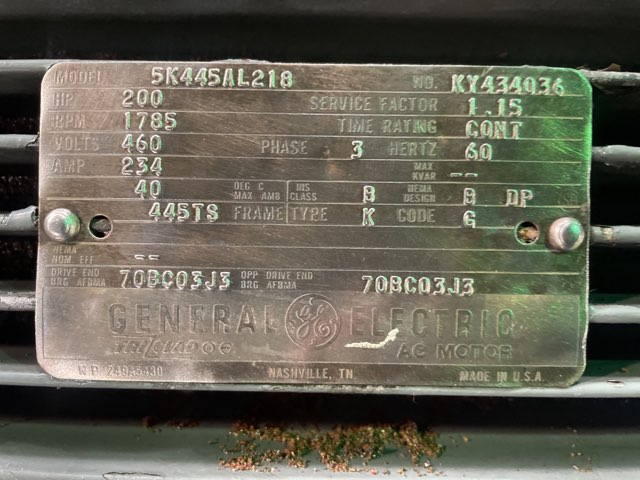 General Electric 200 HP 1800 RPM 445TS Squirrel Cage Motors 92051