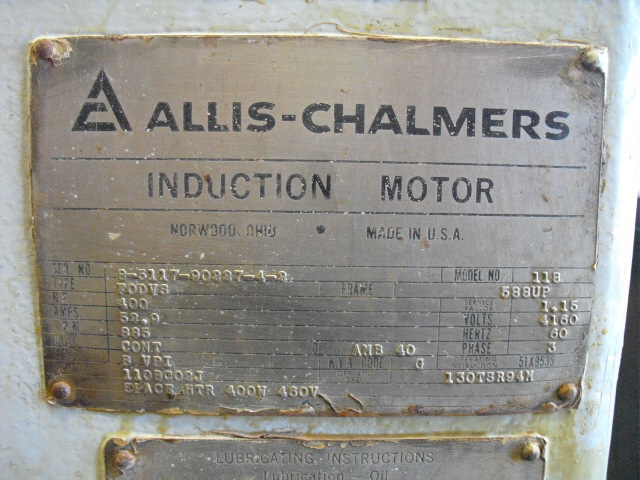 Allis-Chalmers 400 HP 885 RPM 588UP Vertical Motors H0133