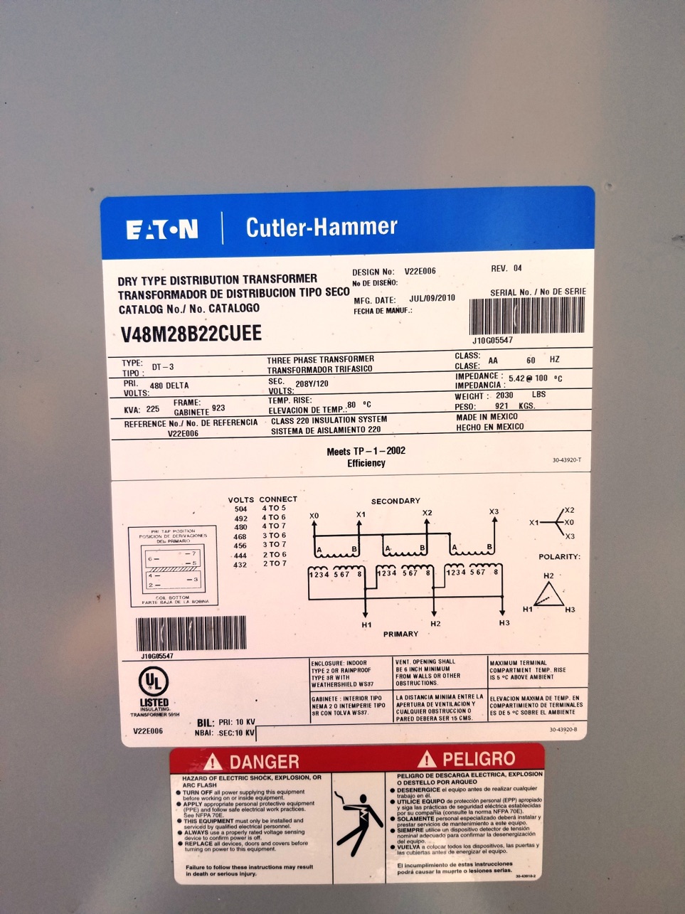 Eaton/Cutler-Hammer 225 KVA Transformers H0496