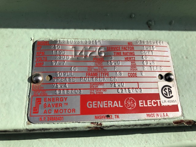 General Electric 250 HP 1200 RPM 509LL Squirrel Cage Motors H0597