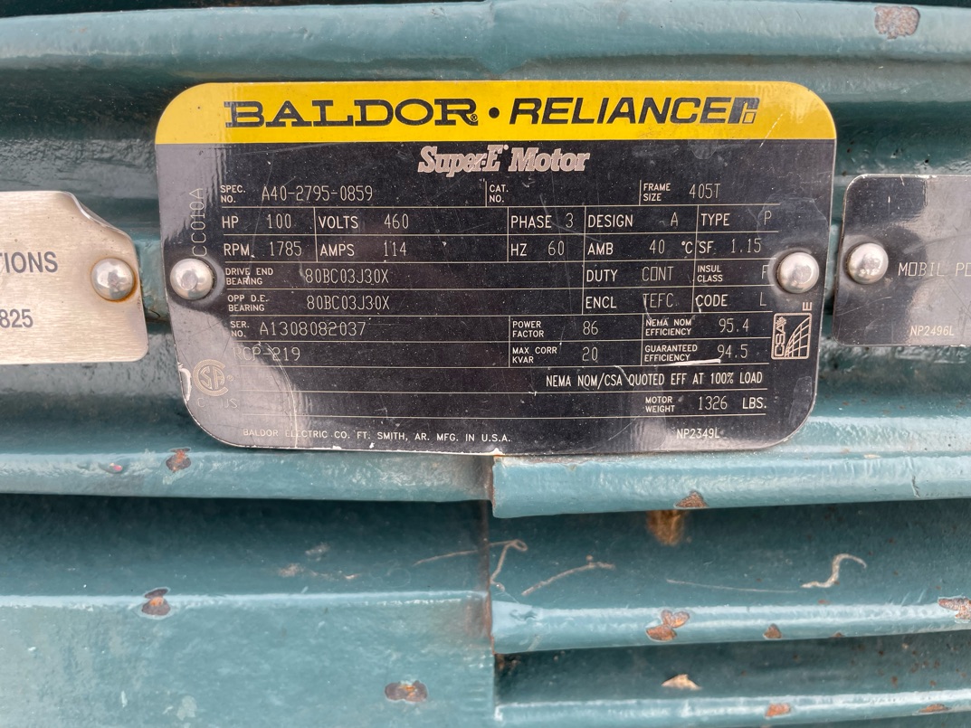Baldor-Reliance 100 HP 1800 RPM 405TZ Squirrel Cage Motors H0837