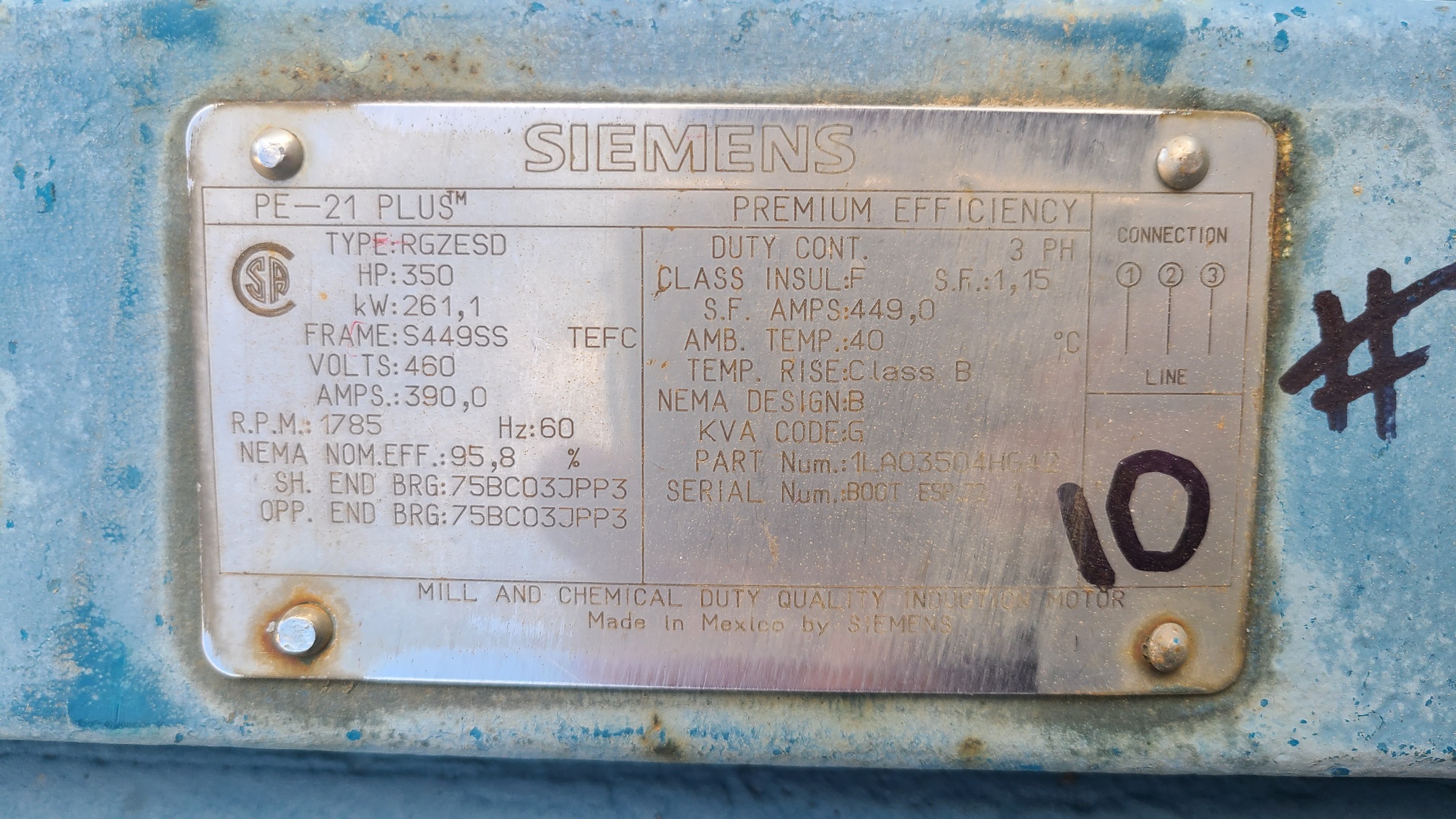 Siemens 350 HP 1800 RPM S449SS Squirrel Cage Motors H0839