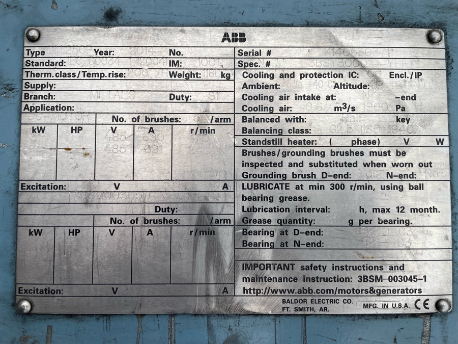 ABB 400 HP 1700/2400 RPM 250P DC Motors H0886