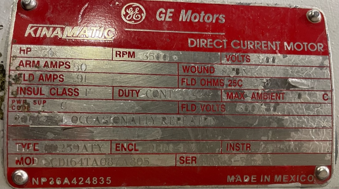 General Electric 30 HP 3500 RPM 259ATY DC Motors H0920