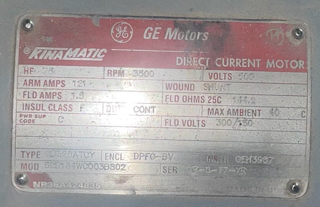 General Electric 75 HP 3500 RPM 328ATCY DC Motors H0923