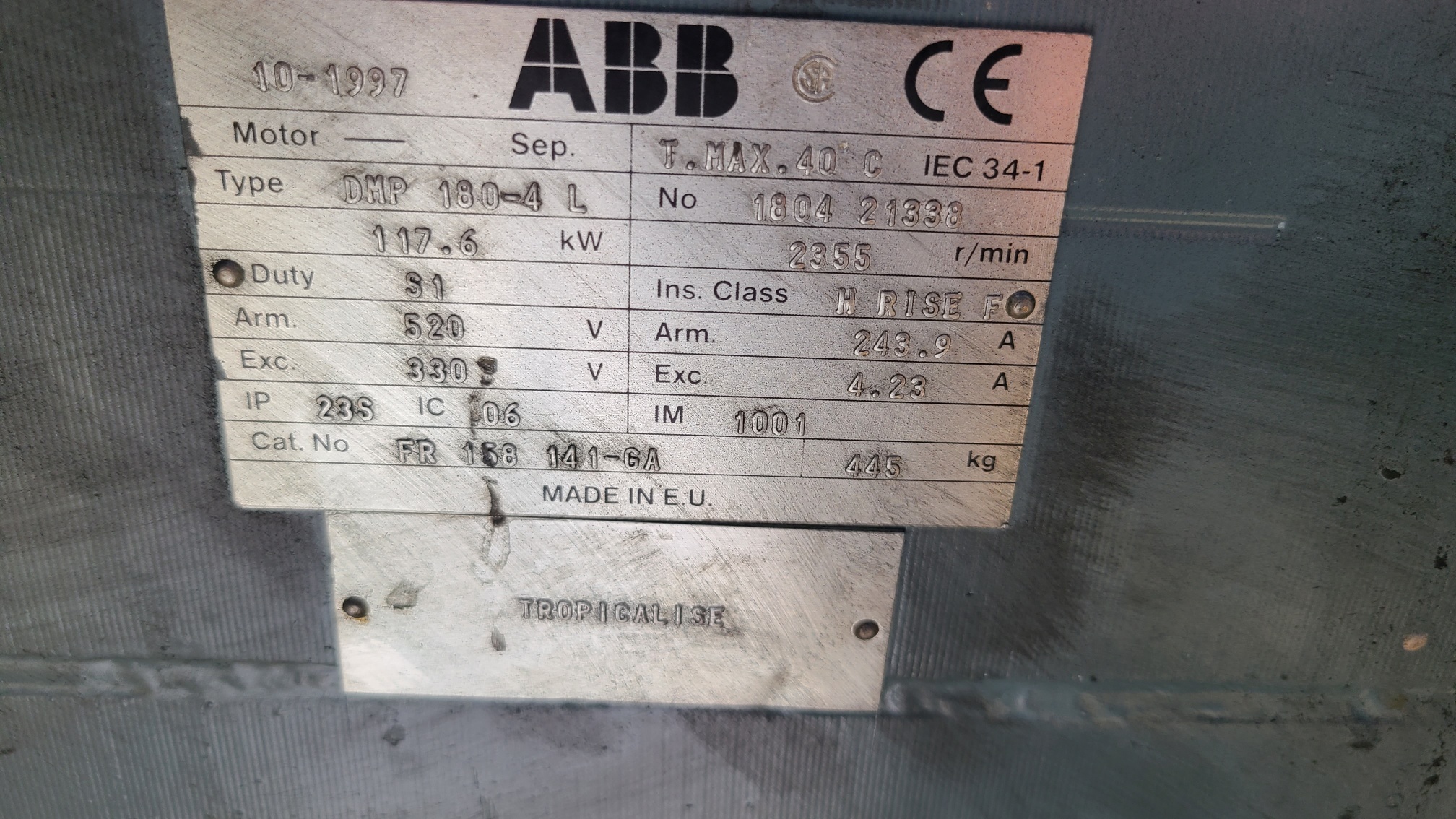 ABB 150 HP 2355 RPM 180-4L DC Motors H1012