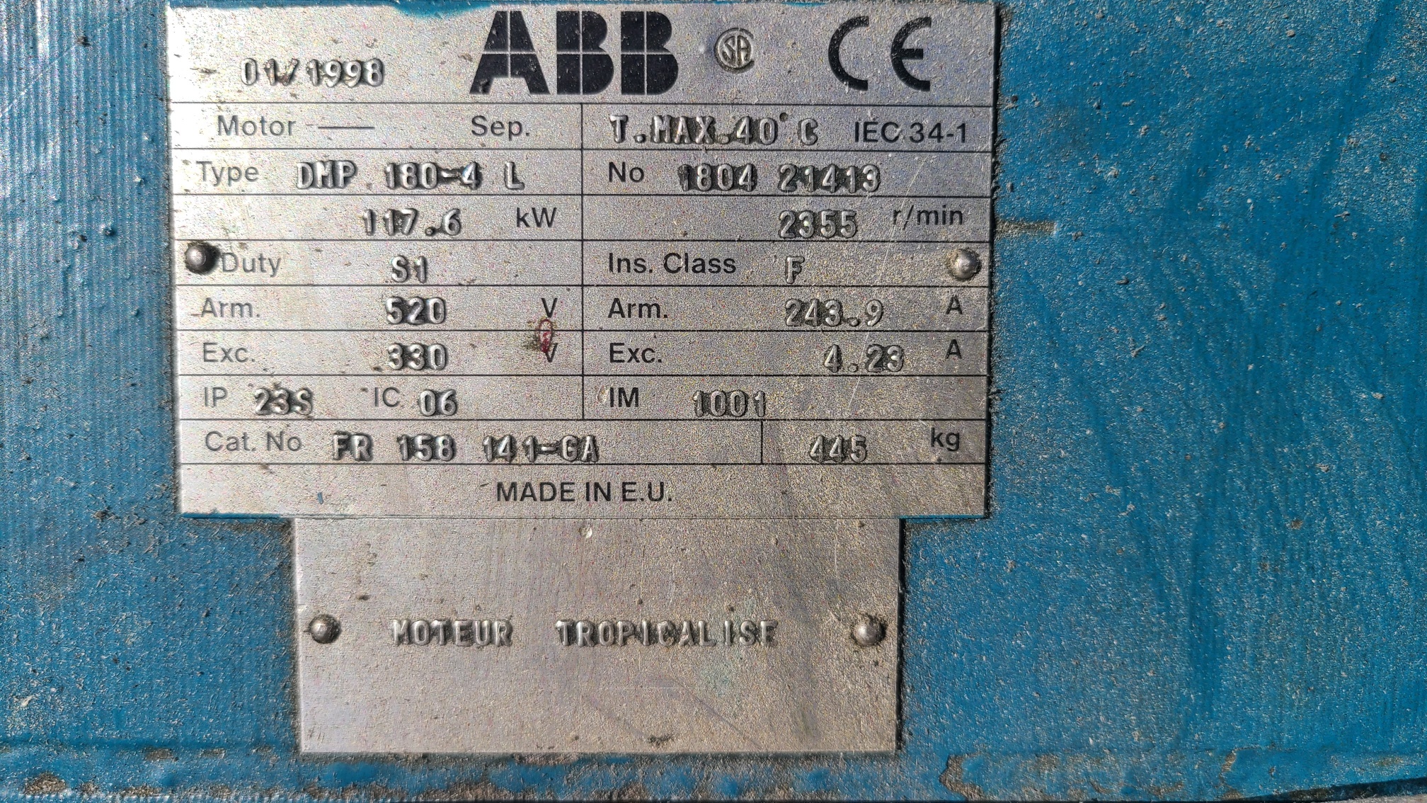 ABB 150 HP 2355 RPM 180-4L DC Motors H1014