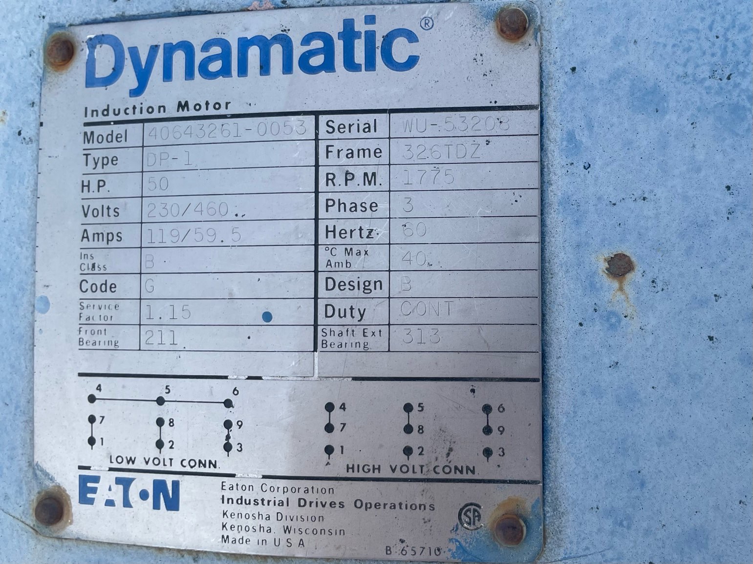 Dynamatic 50 HP 1755 RPM Variable Speed Motors H1022
