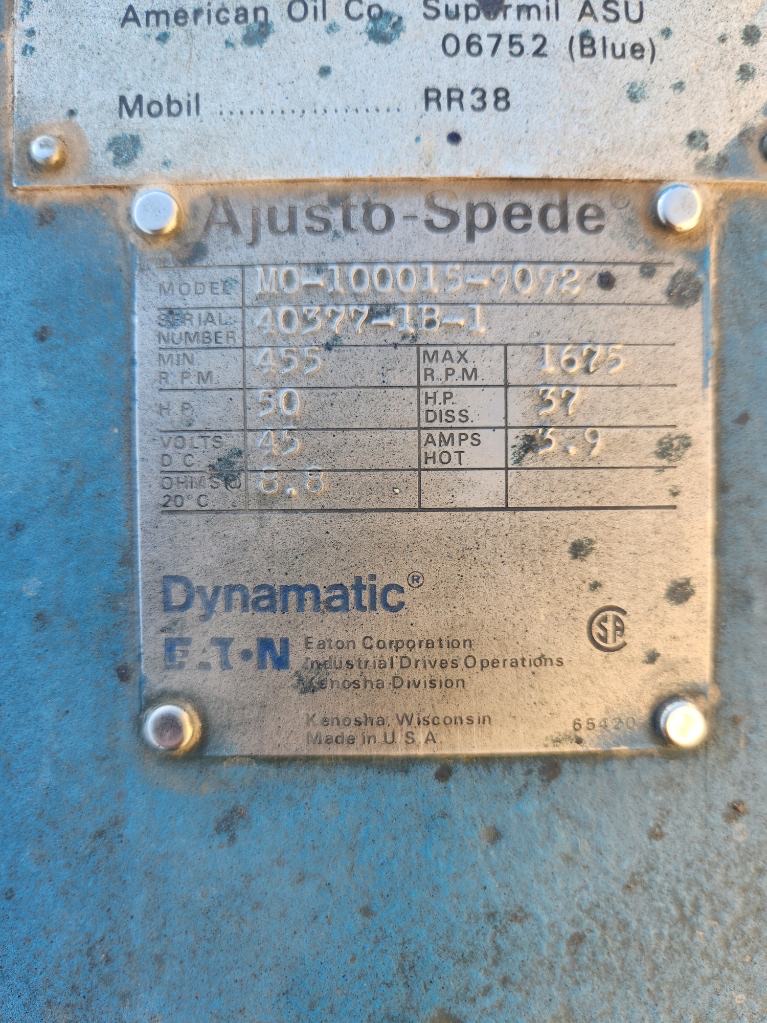 Dynamatic 50 HP 455 RPM Variable Speed Motors H1022