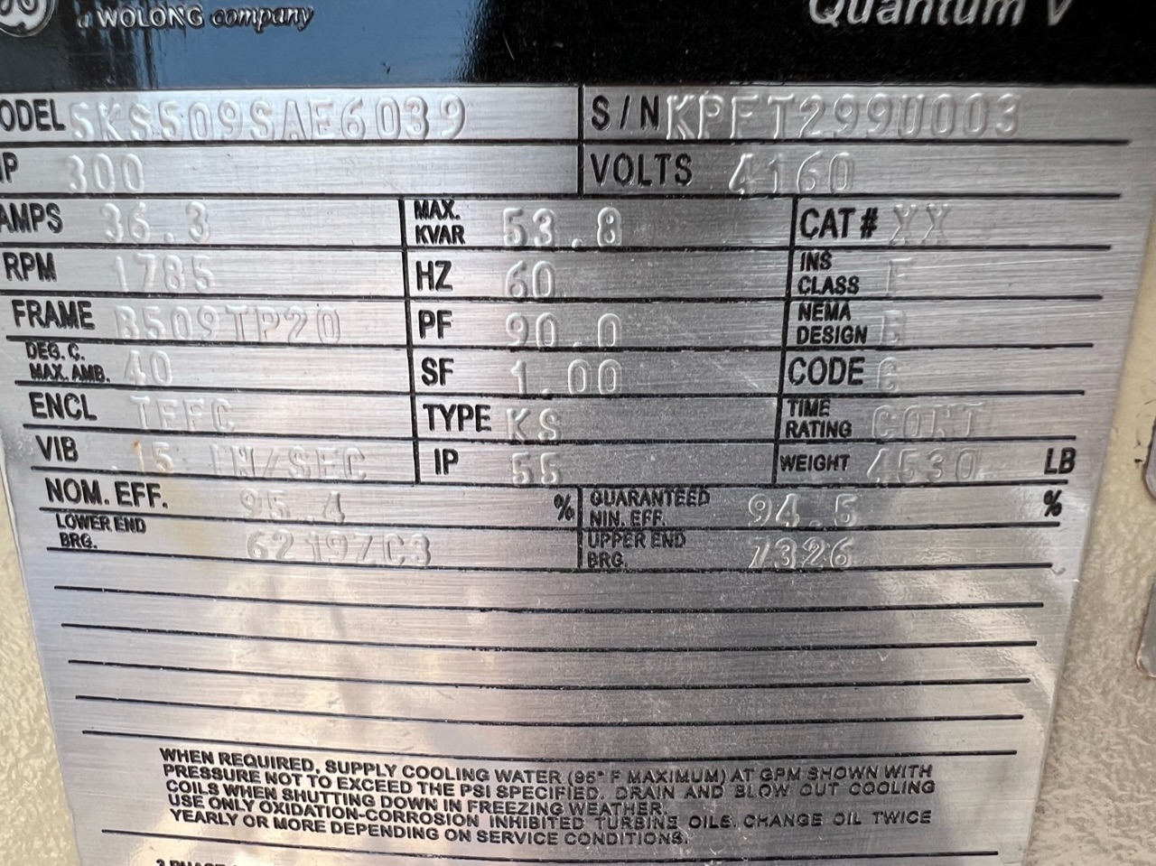 General Electric 300 HP 1785 RPM B509TP20 Vertical Motors H1102