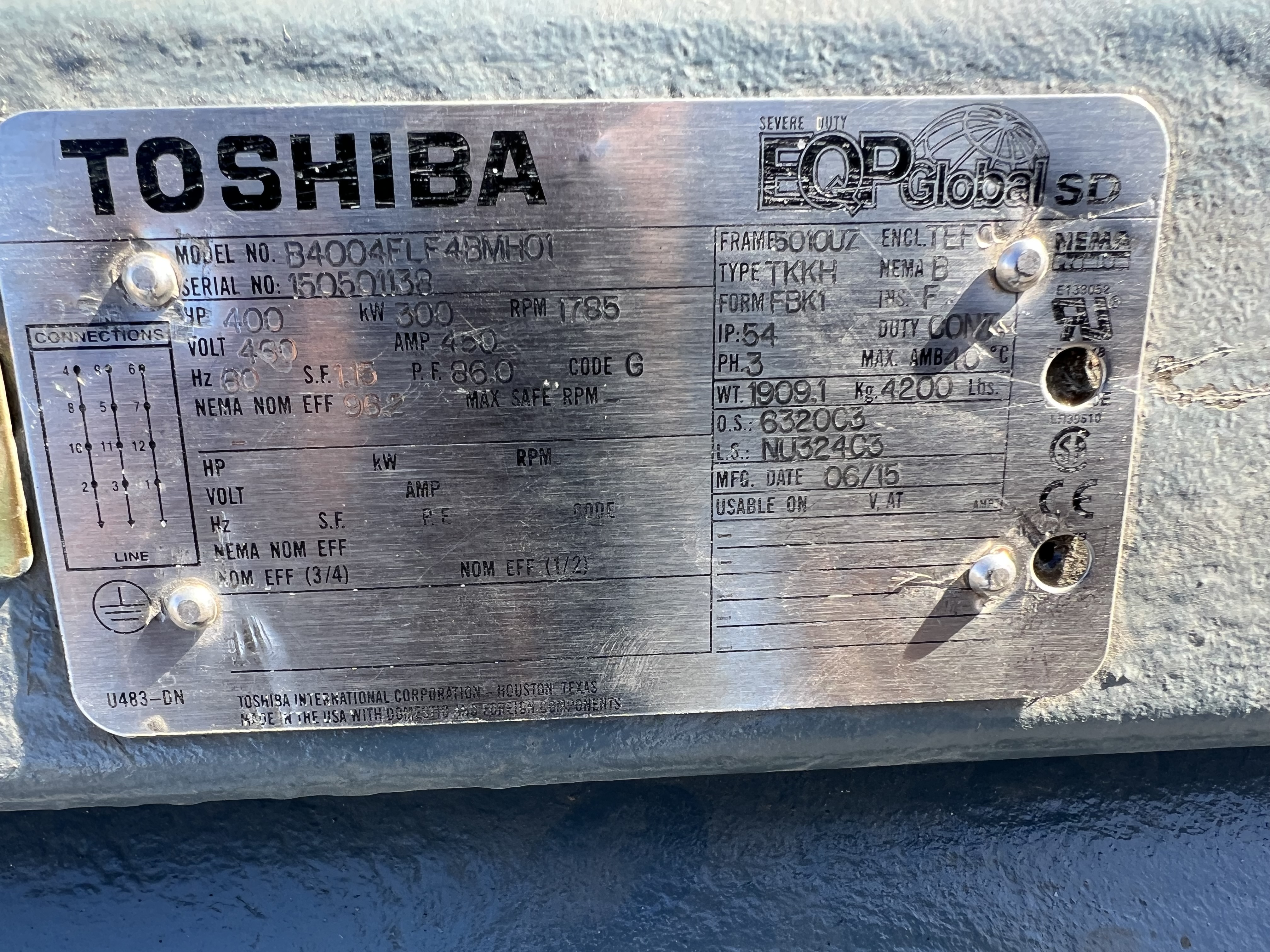 Toshiba 400 HP 1800 RPM 5010UZ Squirrel Cage Motors H1114
