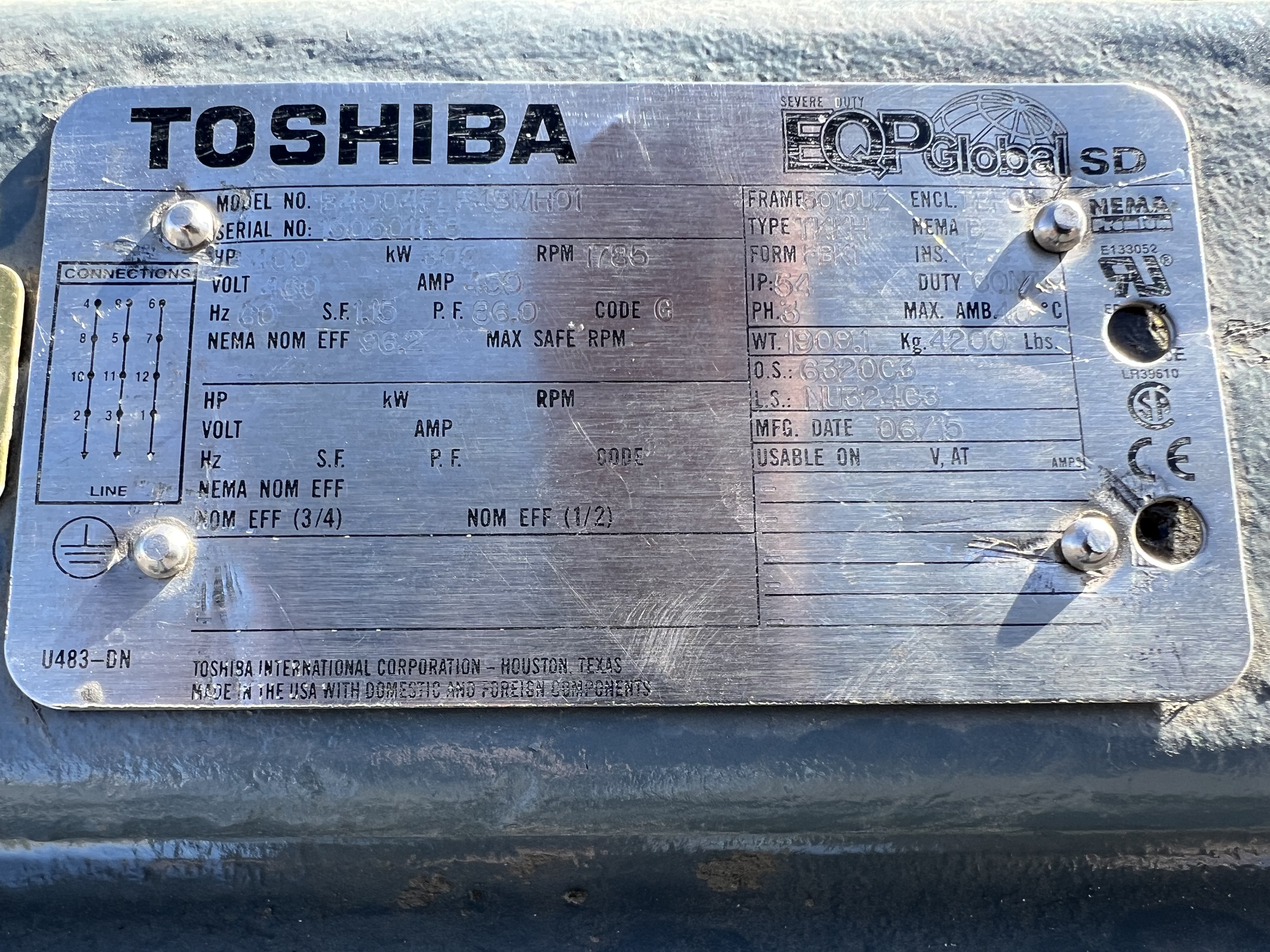 Toshiba 400 HP 1800 RPM 5010UZ Squirrel Cage Motors H1114